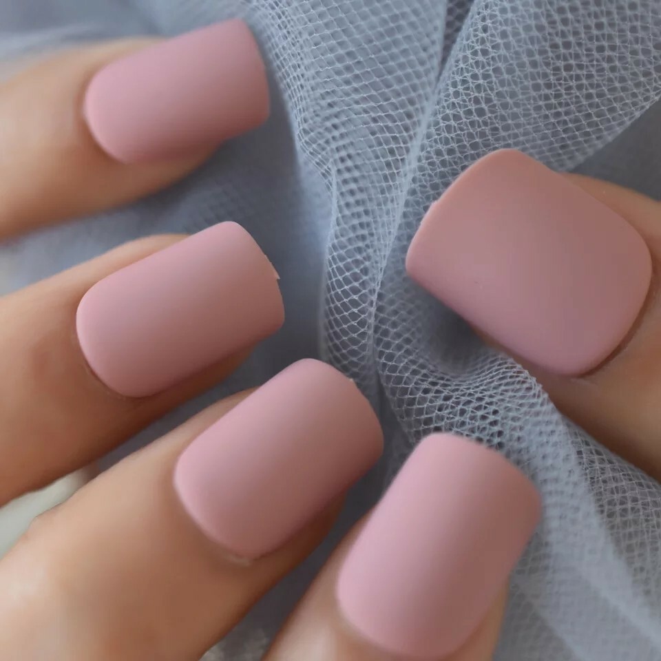 Matte Mauve Short Press on nails Glue On square Dusty Rose Soft Pink