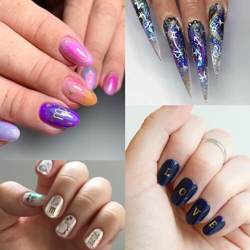 6 Sheets Letter Nail Art Stickers Decals Zodiac Stickers for Nail Art 3D Self