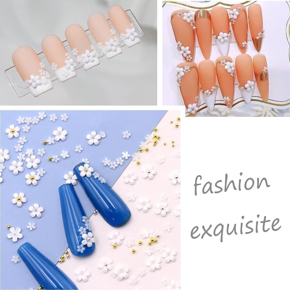 2 Sets 3D Acrylic Flowers Nail Embellishment Nail Decals Floral Pearl Steel Ball
