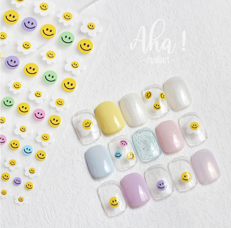 Flower Smiley Nail Art Stickers Decals Smile Happy Face 3D Self Adhesive NH20