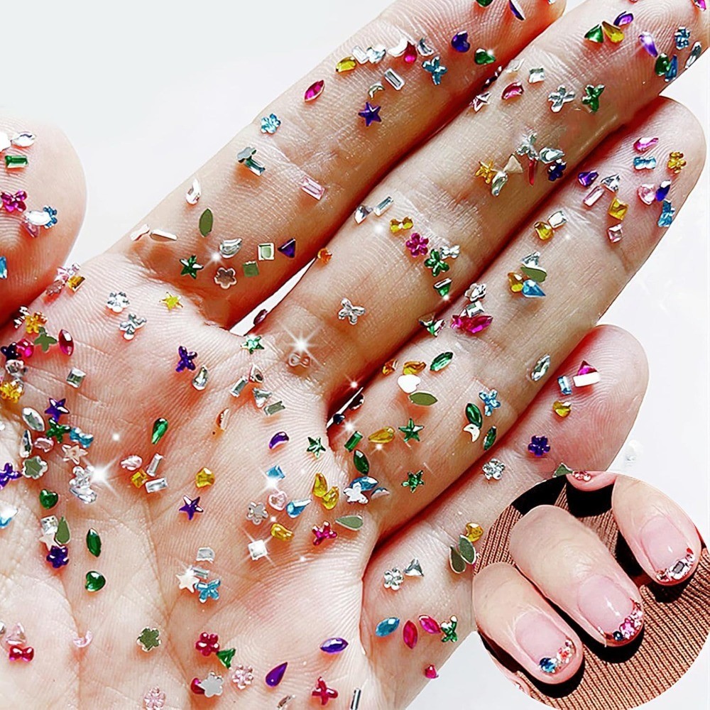 3D Geometric Nail Art Charms, Multi-Shape Colorful Rhinestones & Crystal
