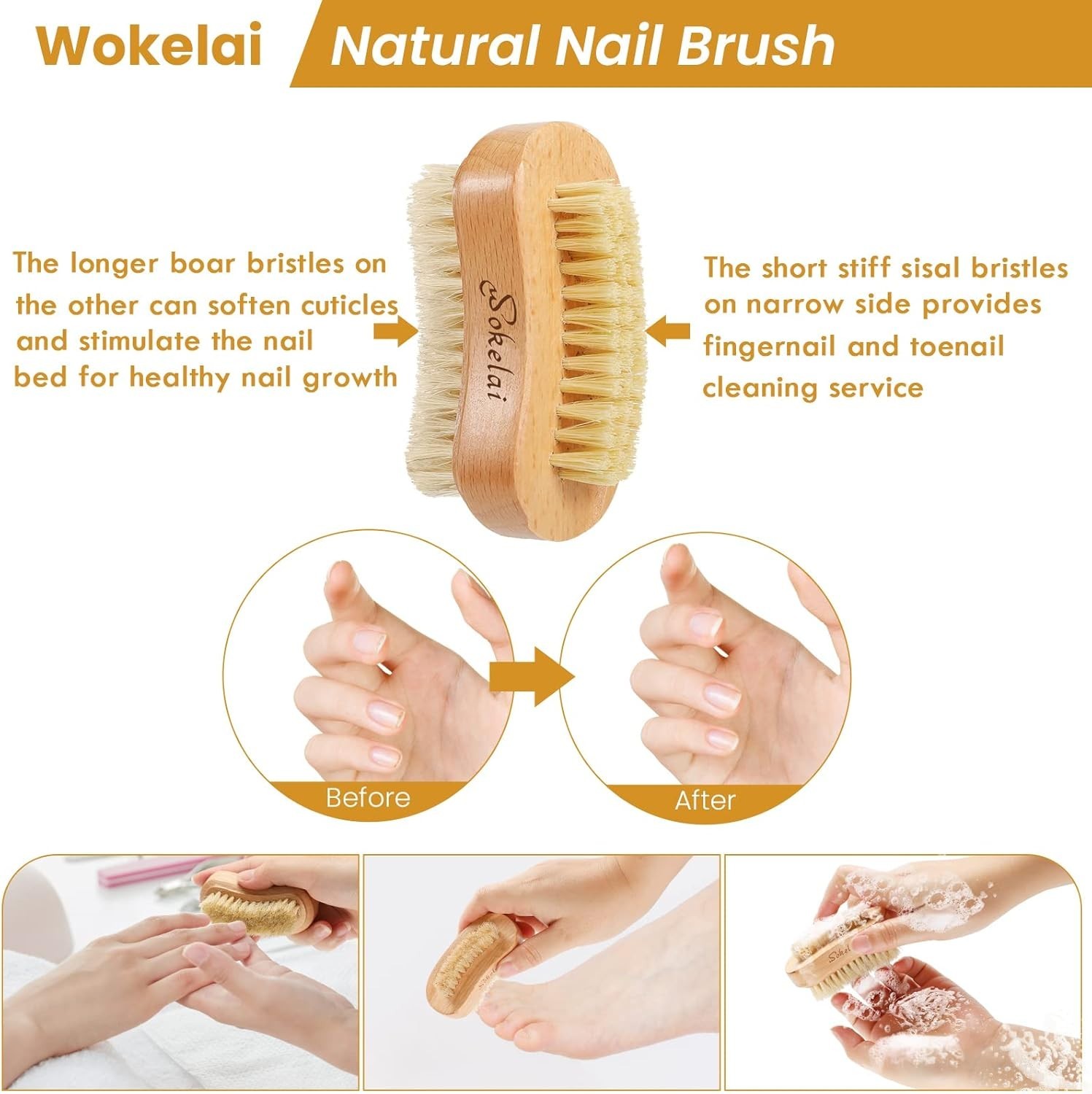 2-Pack Natural Wood Nail Brushes with Sisal Bristles – Gentle & Effective Care