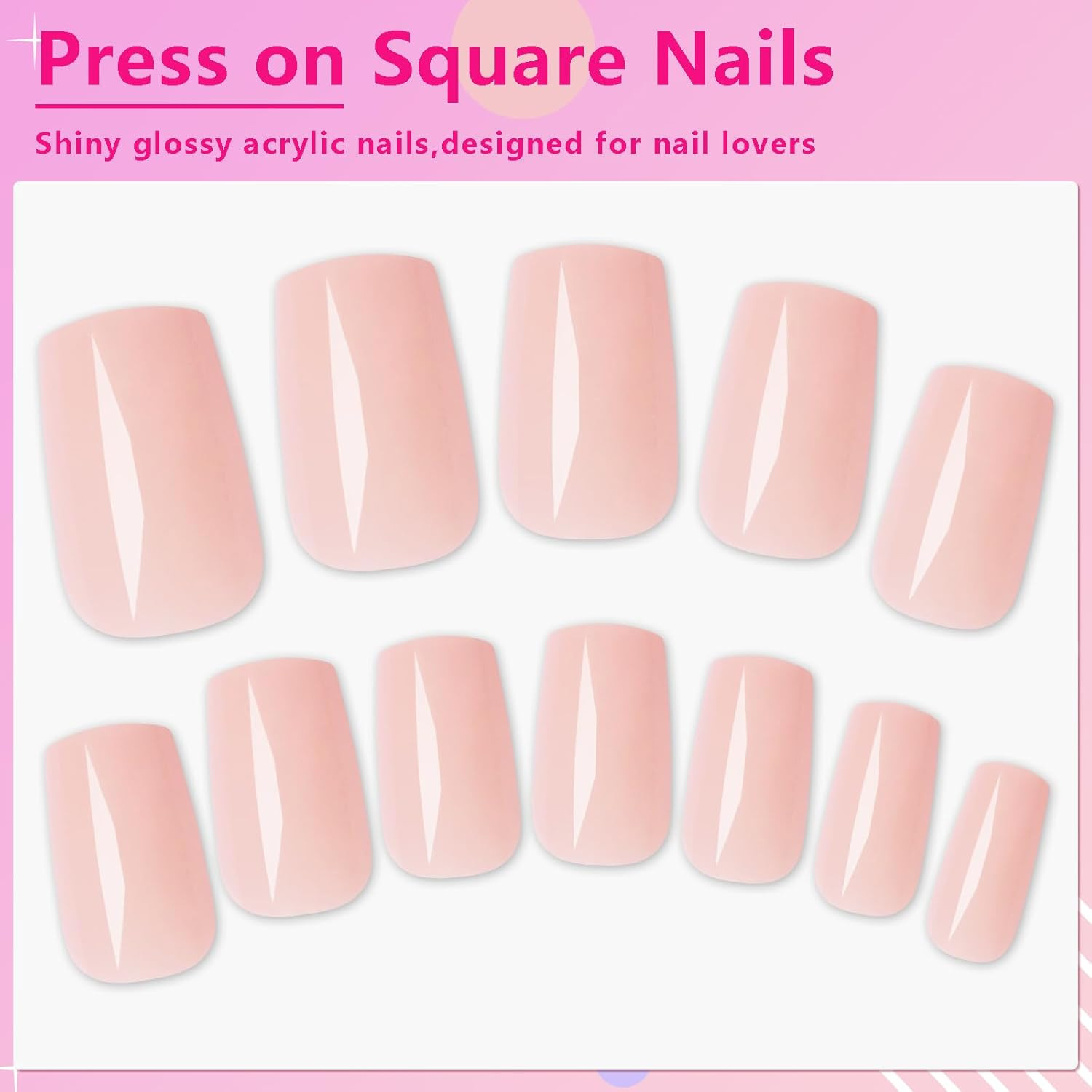 240Pcs Nude Pink Press on Nails Medium Square Fake Nails, Glossy Acrylic