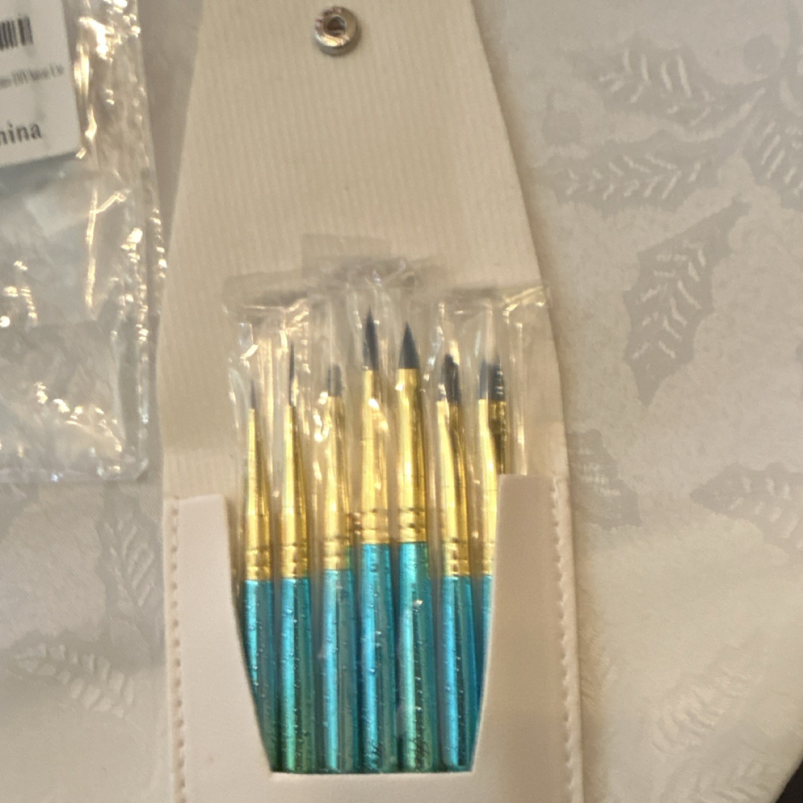 HECHUN Glitter Nail Art Brushes Plastic Brush Set Blue/Gold w/ White Case