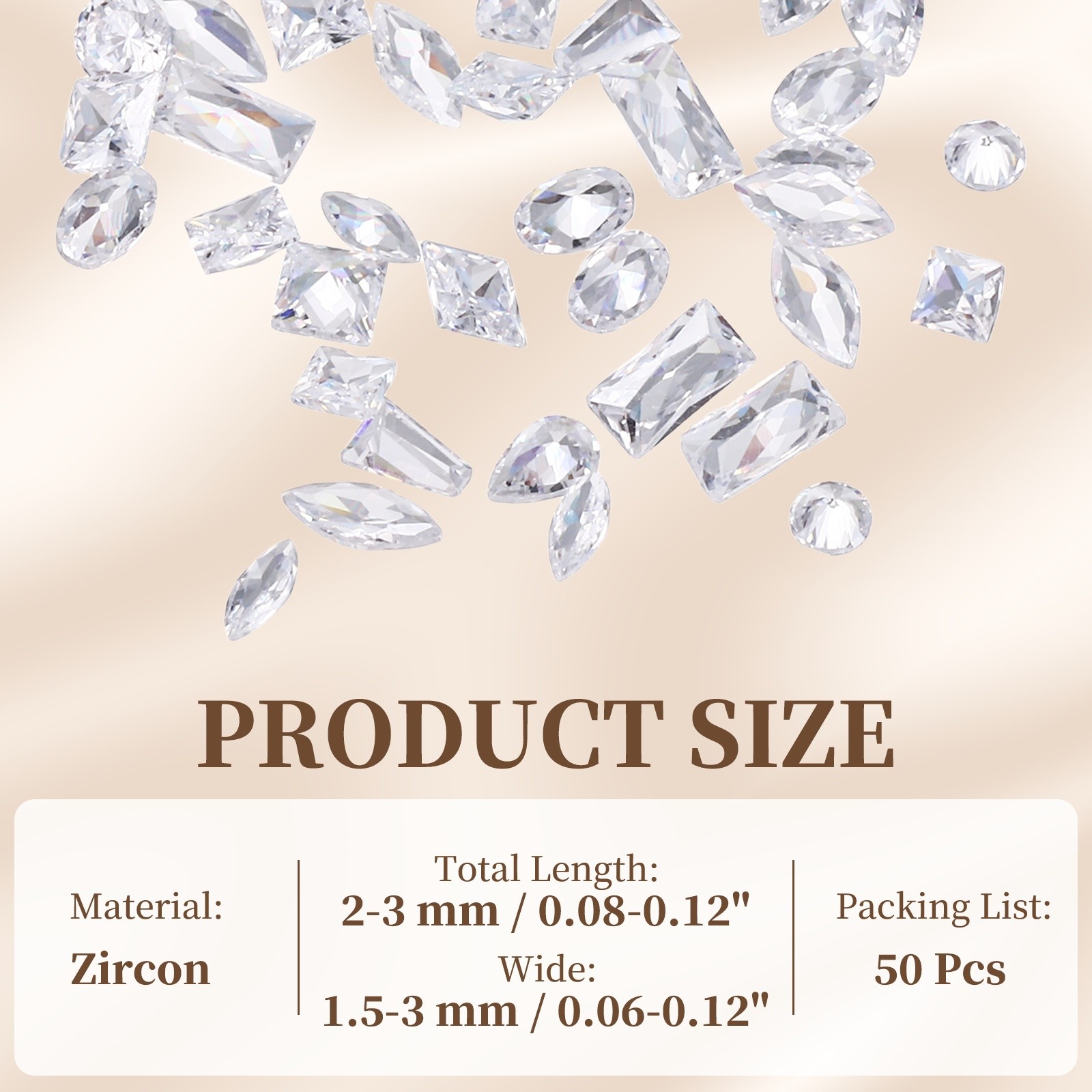 50pcs Shiny Zircon Rhinestones 2-4mmm Multi-shape Nail Art Diamonds, Transparent