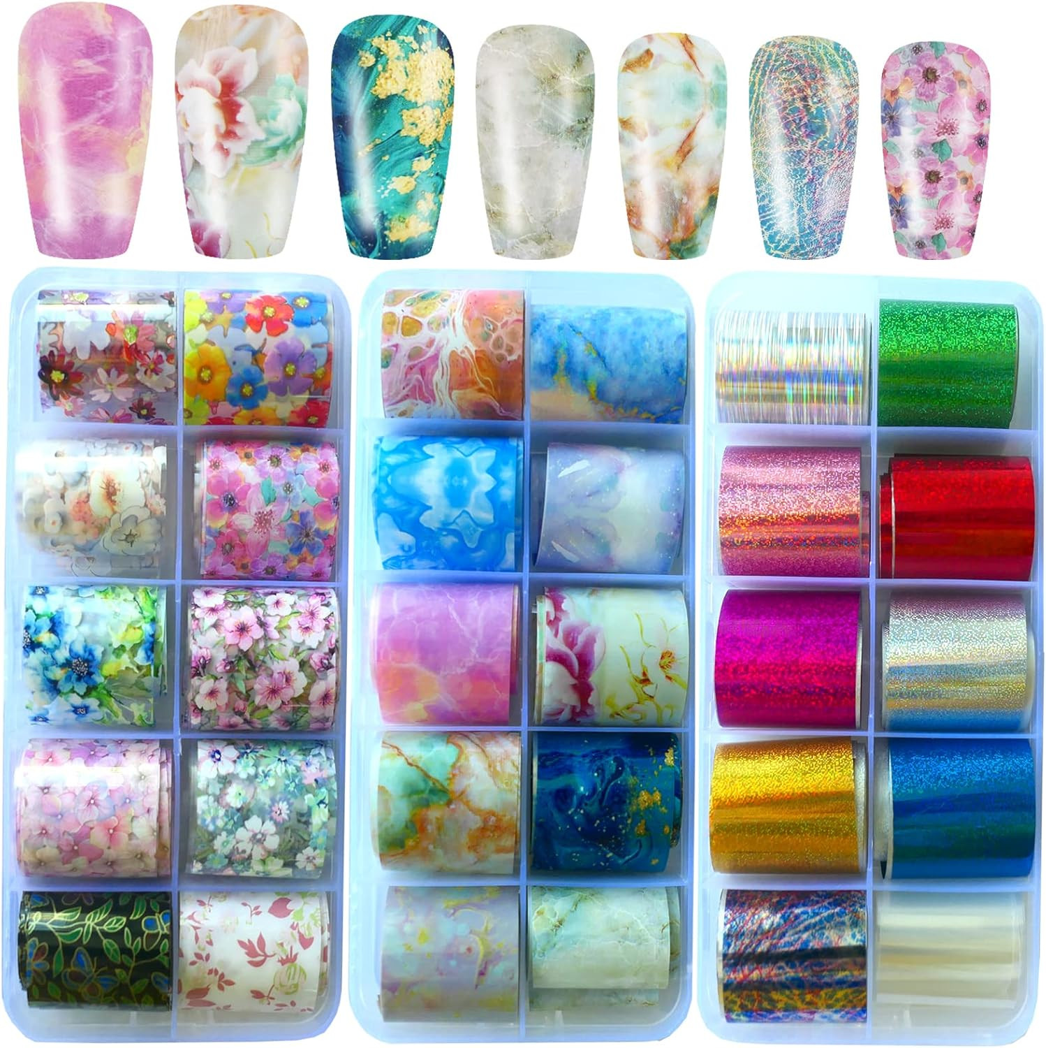30 Sheet Nail Art Foils Flower Marble Holographic Trsnfer Nail Foil Sticker Deca