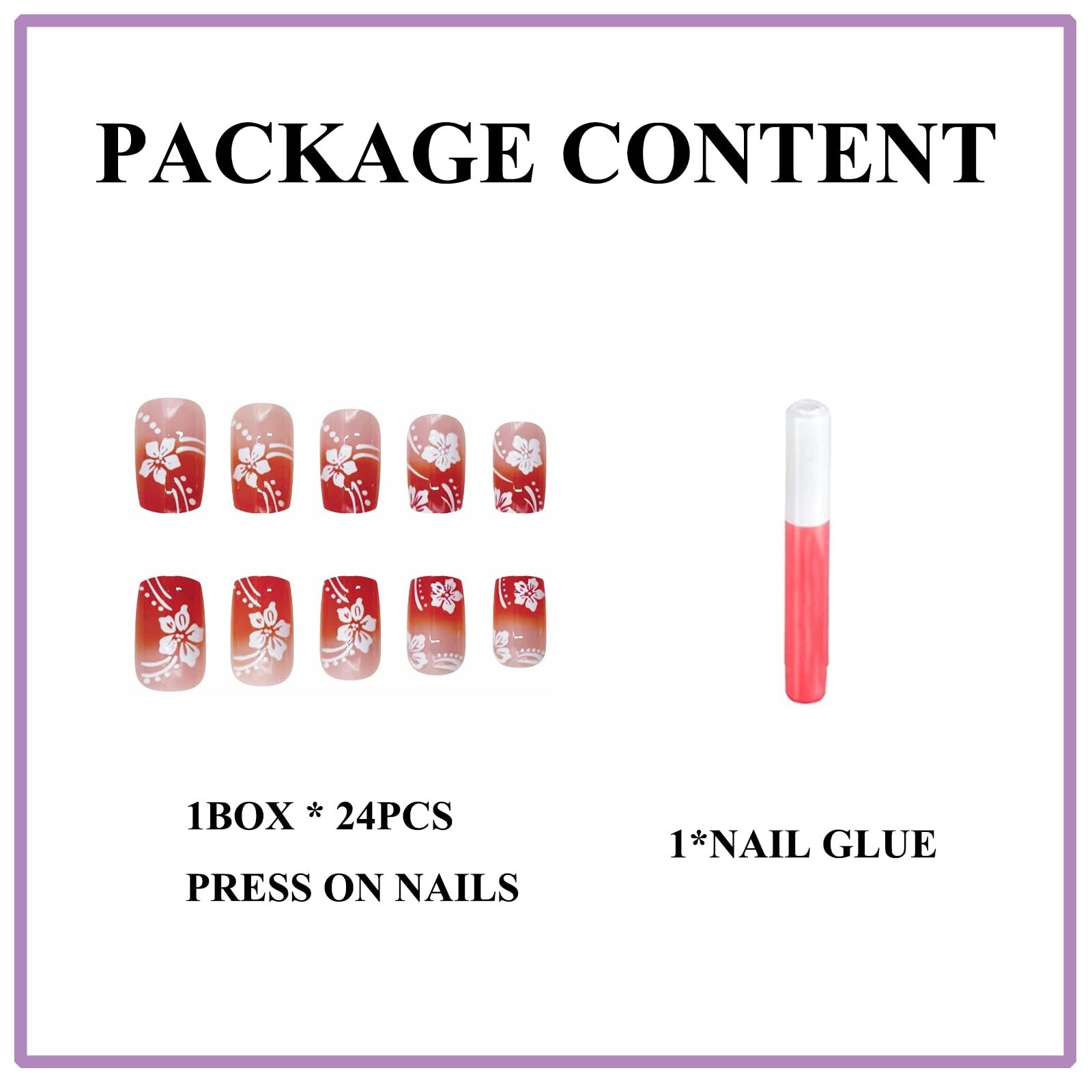Square Press on Nails Medium Fake Nails Orange Red Ombre French Tip Glue ons …