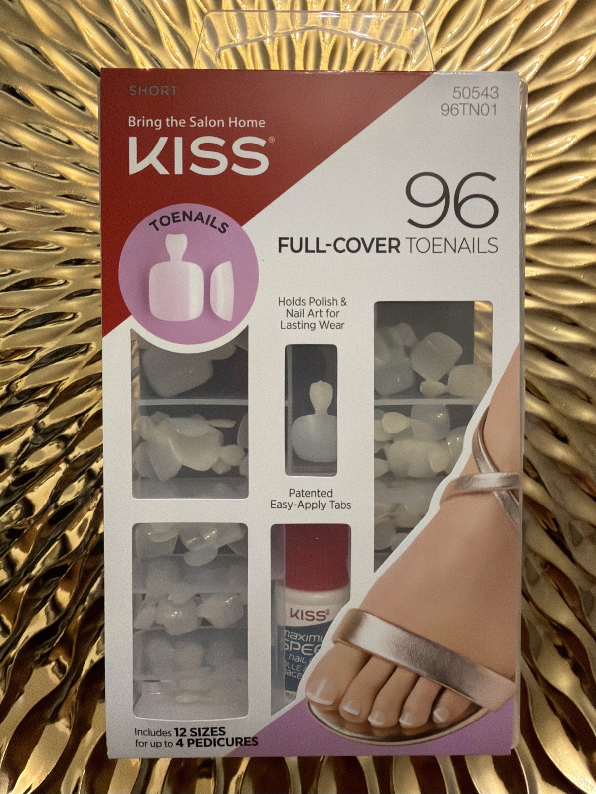 KISS 96 Full Cover Toenails Kit, Long Lasting Glue On Short 50543 96TN01