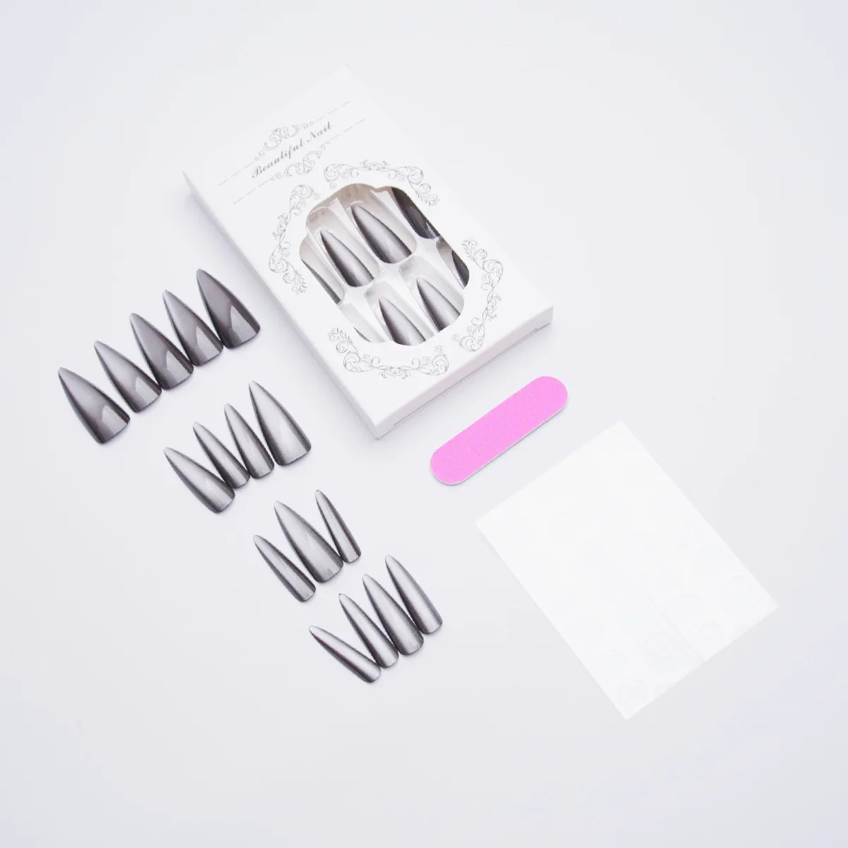 24pcs Long Pointed Red Cat Eye Press On Nails Sweet Cool Reusable Fake Nails