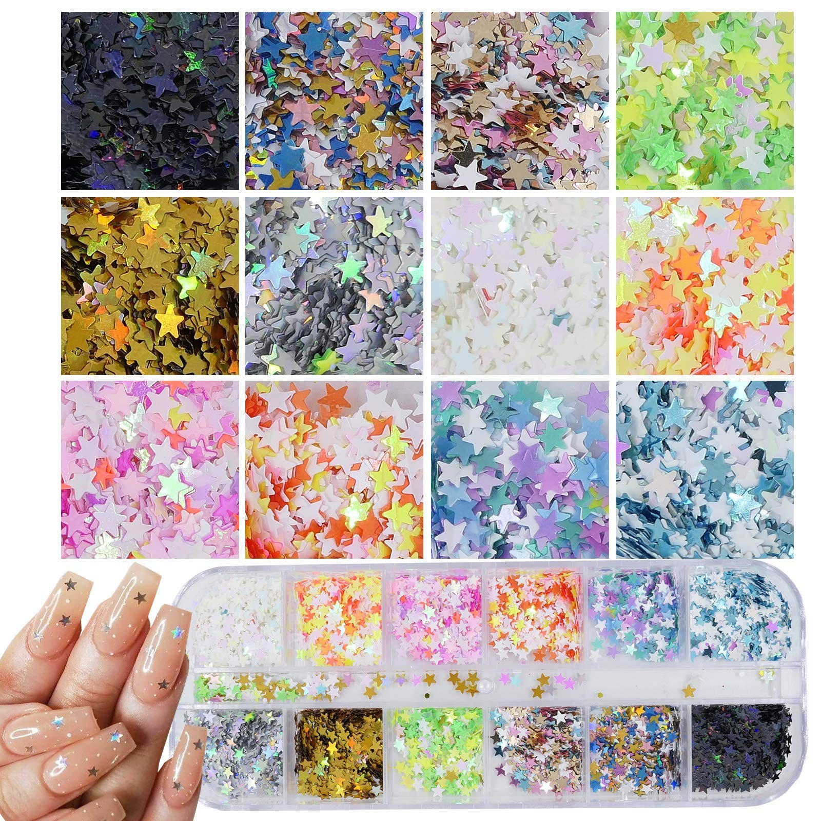 4 Boxes Holographic Nail Sequins Shapes Mixed Iridescent Nail Glitter Flakes …