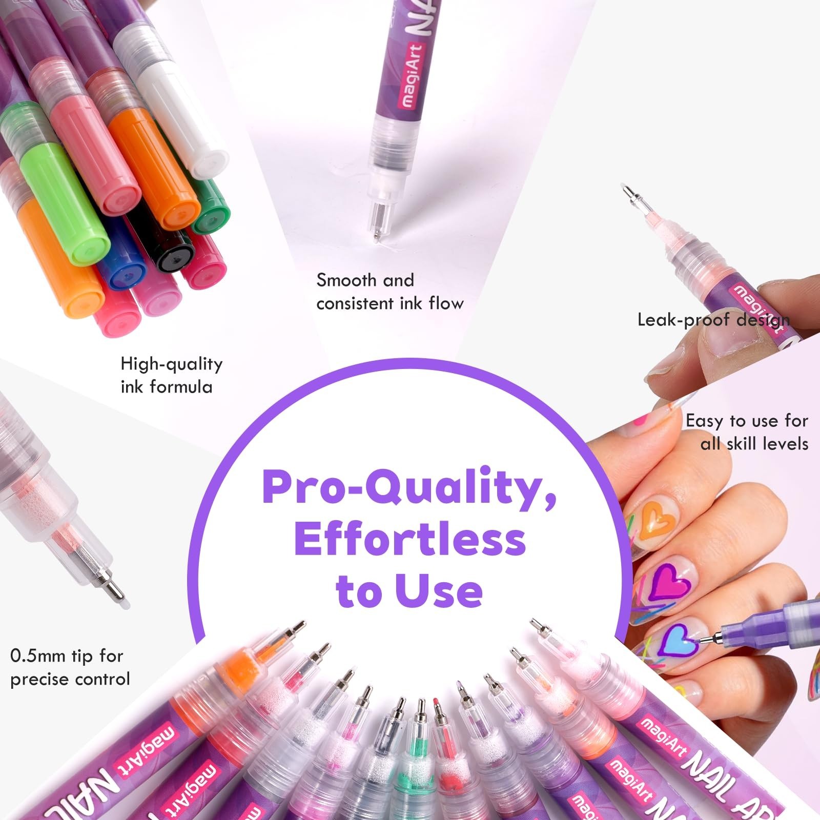 24 Colors Nail Art Pens Set – 0.5mm Fine Tip, Non-Toxic Waterproof Markers for D