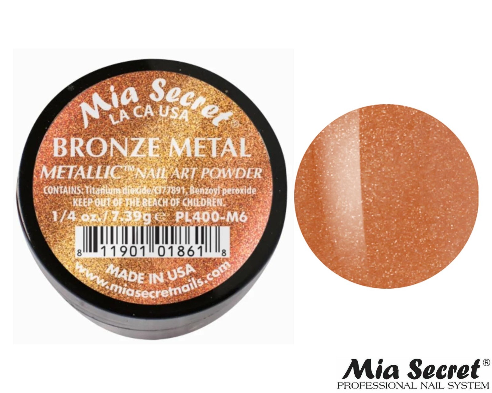 MIA SECRET Nail Art Powder 1/4oz- Bronze Metal (METTALIC COLLECTION)