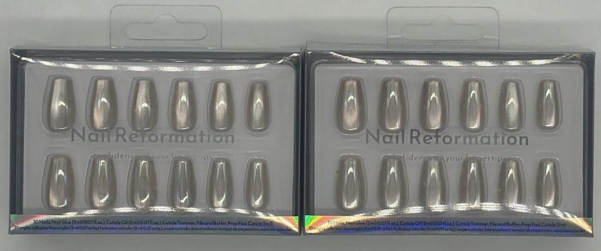 2PK Nail Reformation Press On Nails ~ Glazed Over ~ Short Coffin ~ Glaze Finish