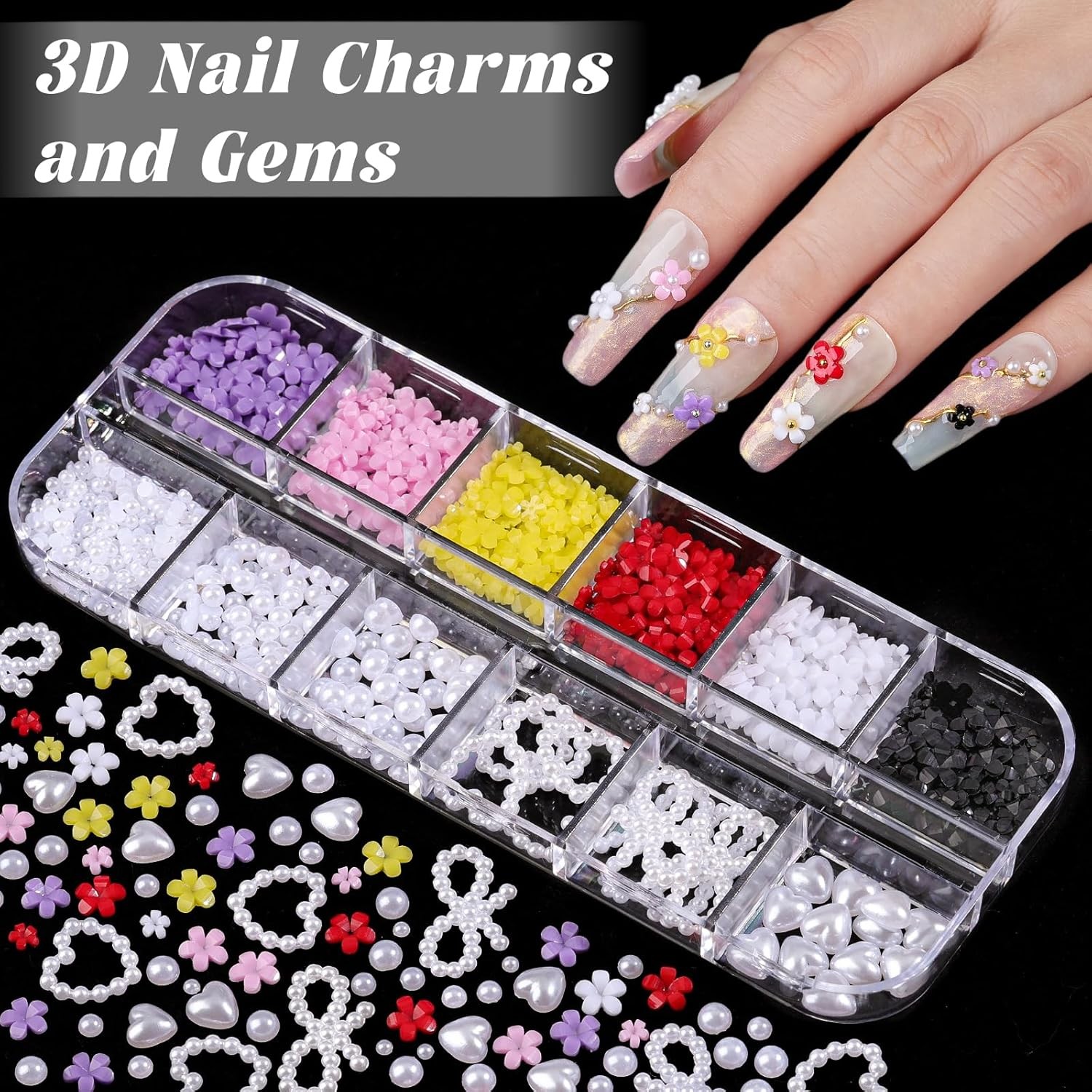Nail Charms and Gems, Nail Art Kit with 30 Sheets Flower Nail 6 Kits-A