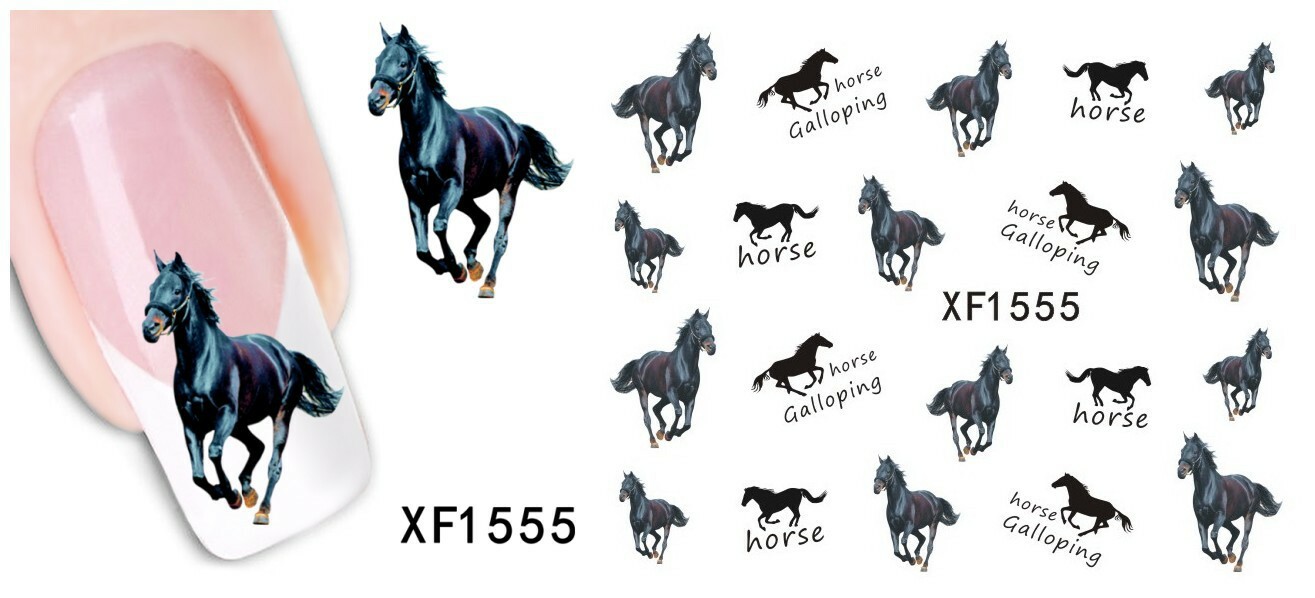 Nail Art Water Transfer Sticker Decal Stickers Pretty Horse Black XF1555