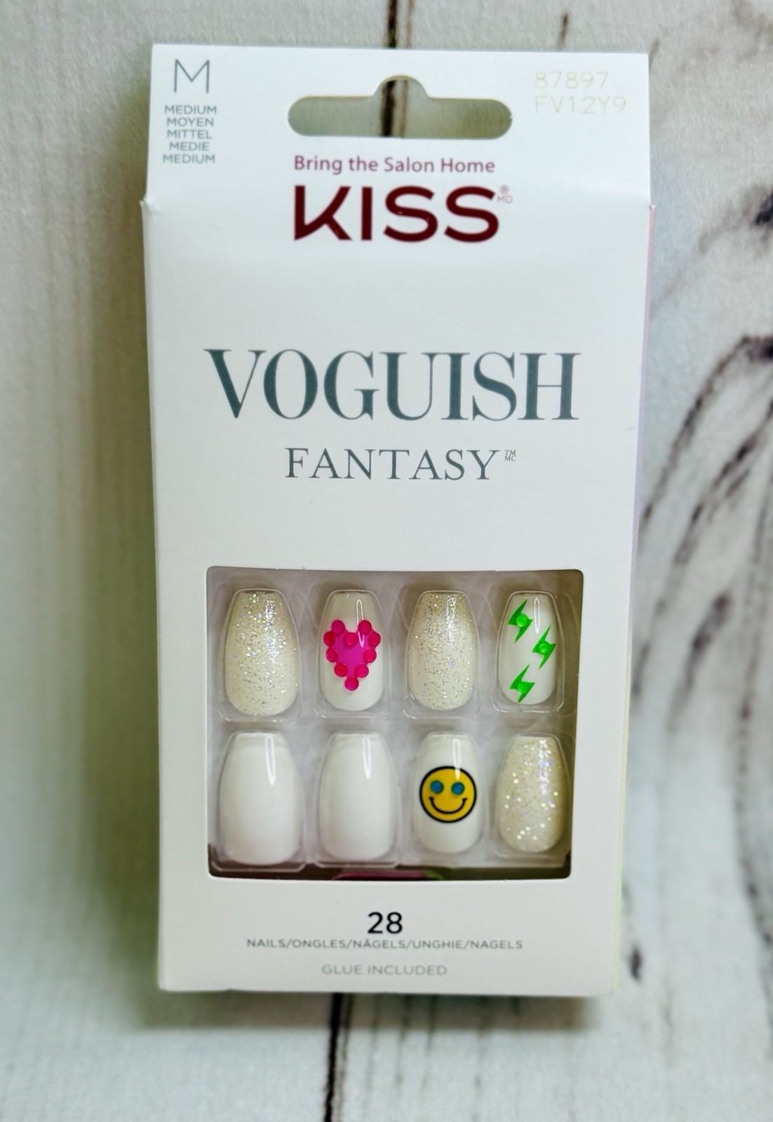 Kiss Nails Voguish Fantasy Glow Effect White Bling Glitter Neon 87897 FV12Y9