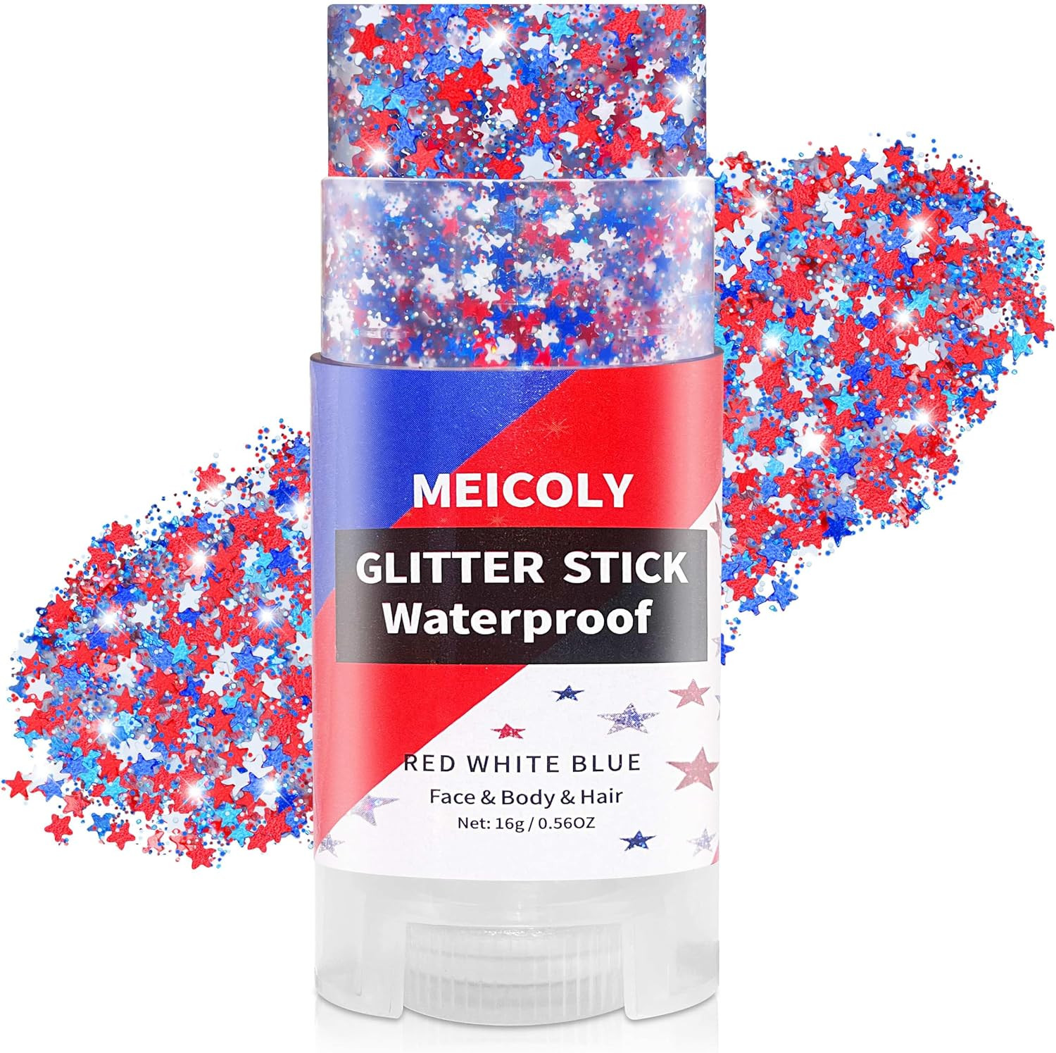 Red White and Blue Star Face Glitter Stick,4th of July Accessories for Women …
