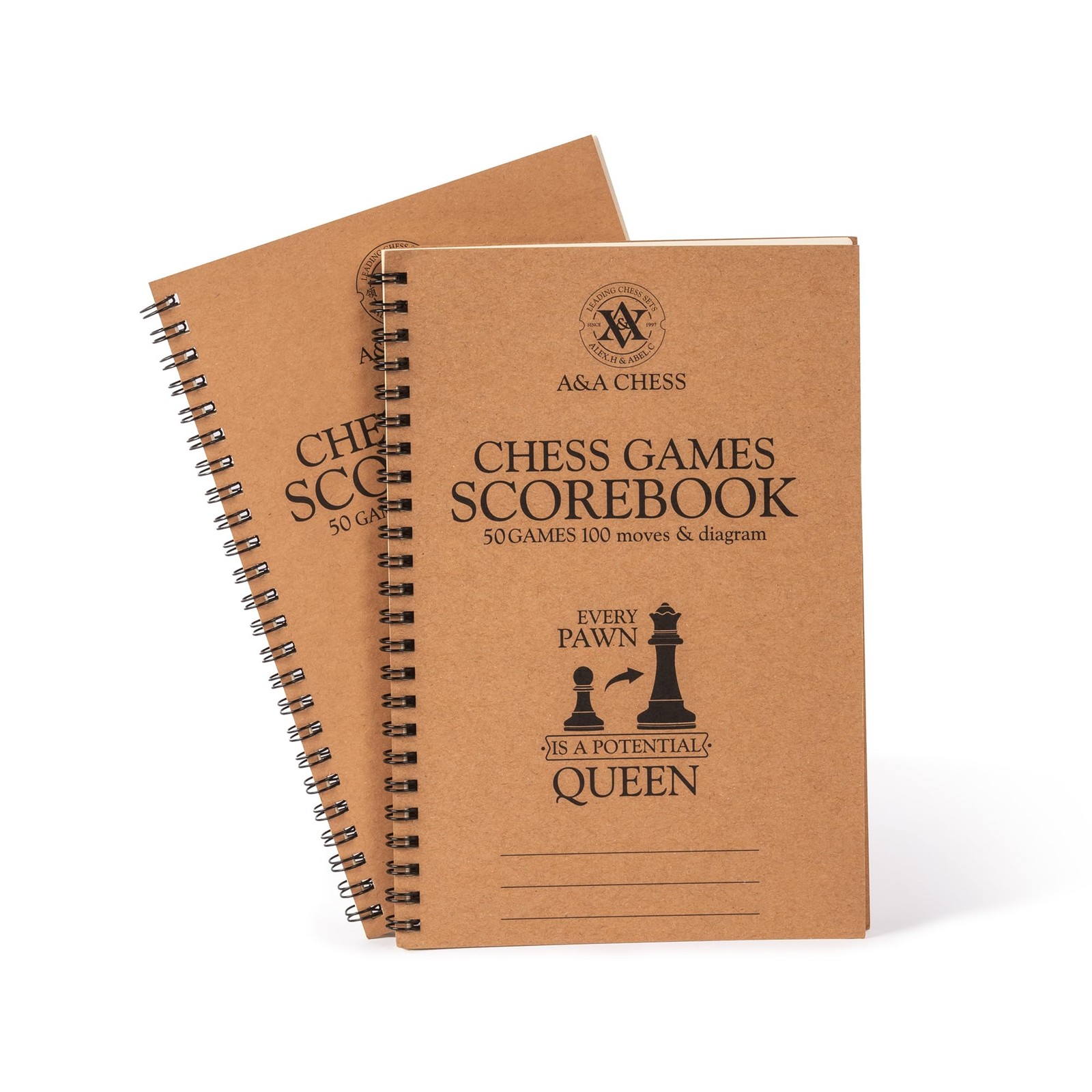 A&A 2 Pack Chess Scorebook, 50 Games Recordable, 100 0.6 square inches, Brown