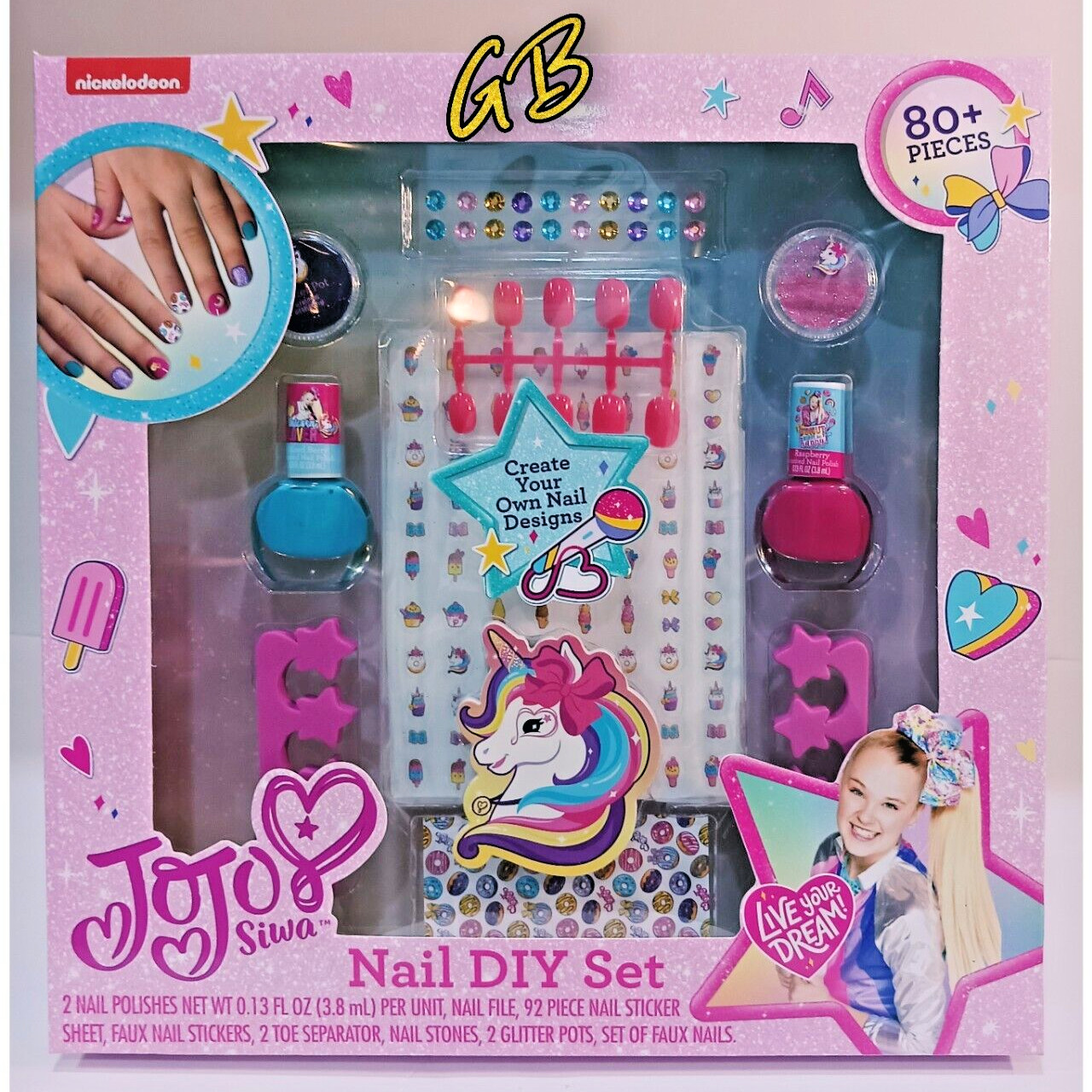 JoJo Siwa 80+ pcs Nail Kit DIY Polish Glitter Stickers Gems and More NEW