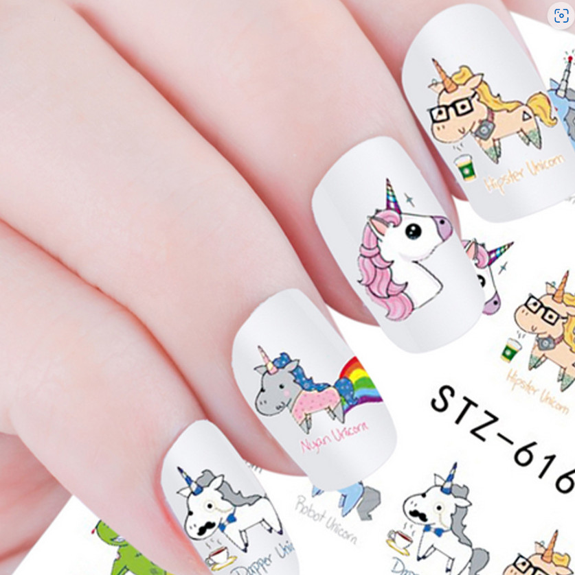 9Pcs Nail Art Water Transfer Sticker Unicorn Mermaid Children Tattoo Decals NS48