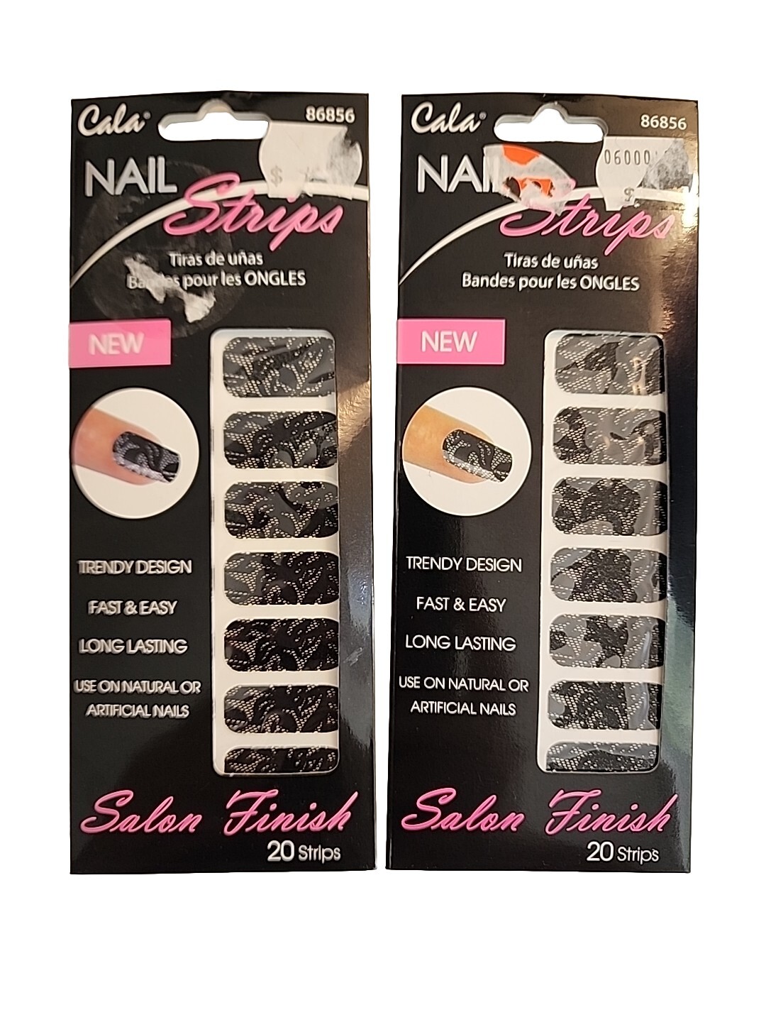 Lot Of 2 Cala Nail Strips. Black Lace, Oblong, Single Use. #86856