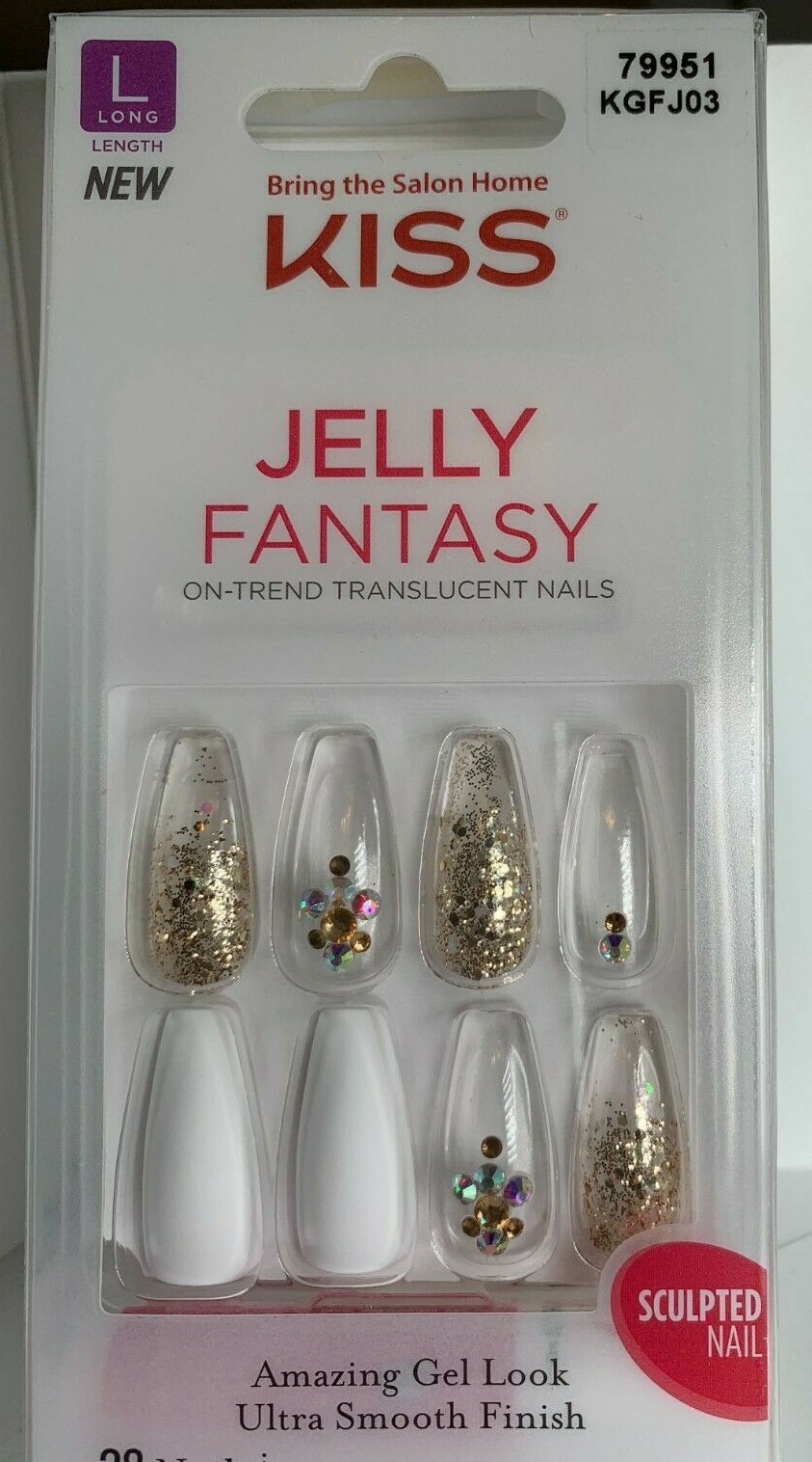 Kiss Nails Jelly Fantasy Glue Sculpted shape Long Clear Glitter Jewel Silver