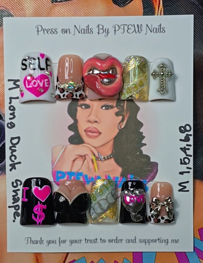 Handmade Press On Nails,3D Girlie’s Nails, Medium Size 1,5,4,6,8 Long Duck