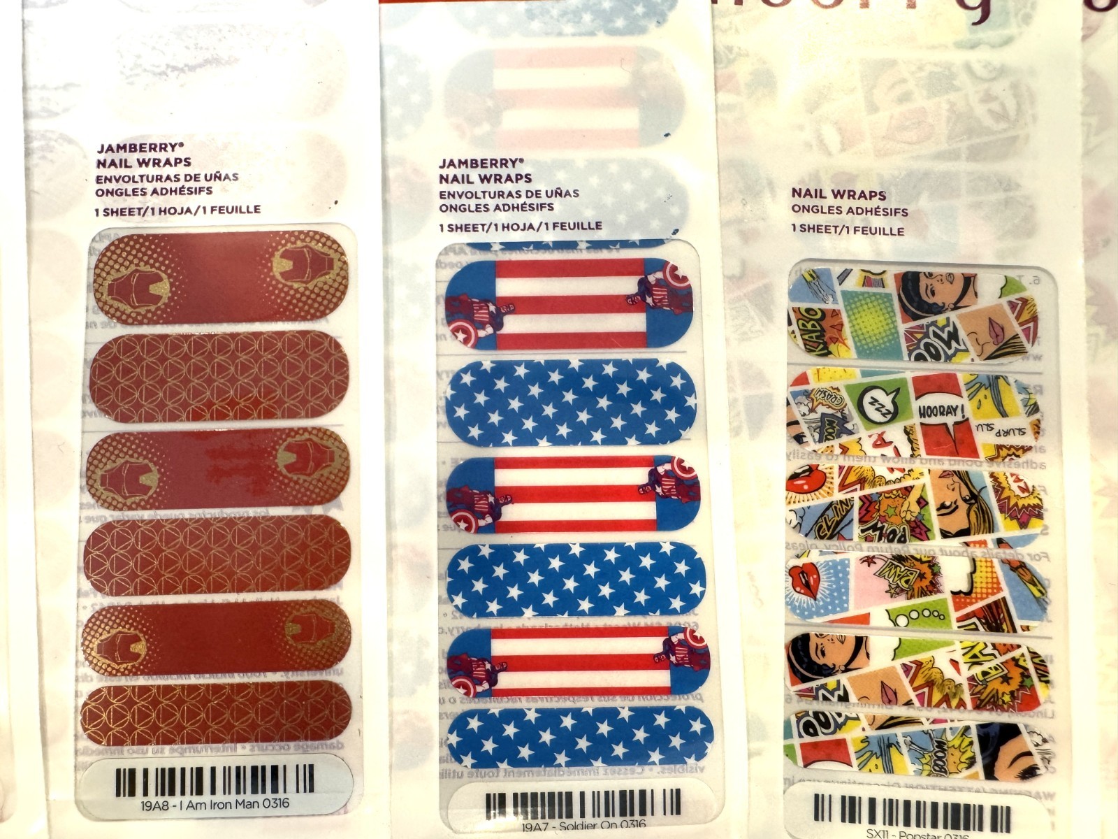 Lot of 6 Retired Jamberry Nail Wraps Marvel Comics Iron Man Captain America Pop