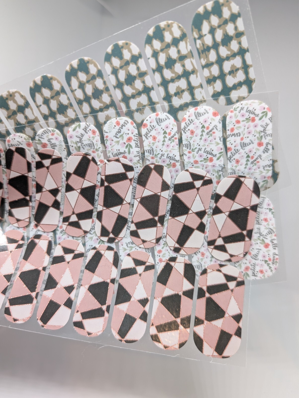 Jamberry Nail Wraps Full Sheets – Green Pink Beige Blush Design Lot of 5