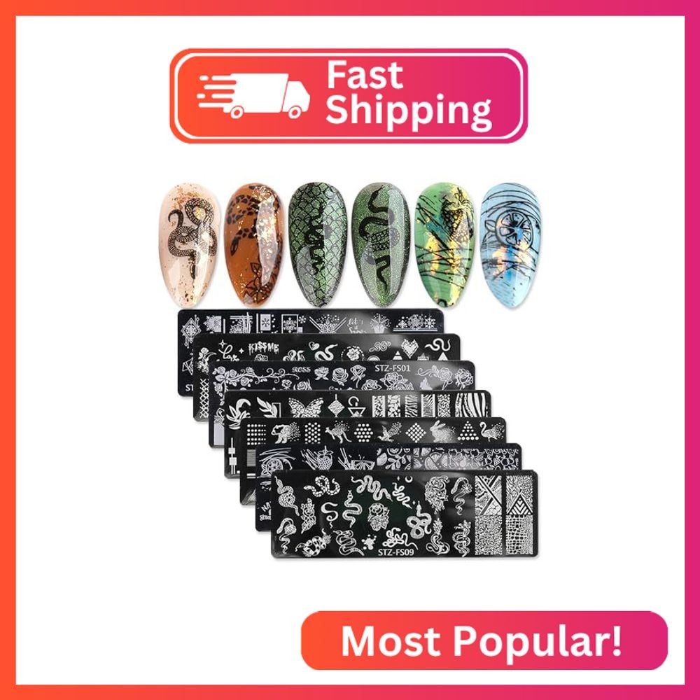 JERCLITY 8pcs Nail Stamping Plates Nail Stamping Kit Rose Fruit Animal Snake Ima