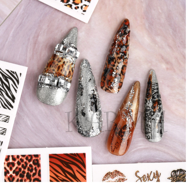 Leopard Lip Heart Wild Animal Nail Stickers 3D Sexy Self Adhesive Decors NH22