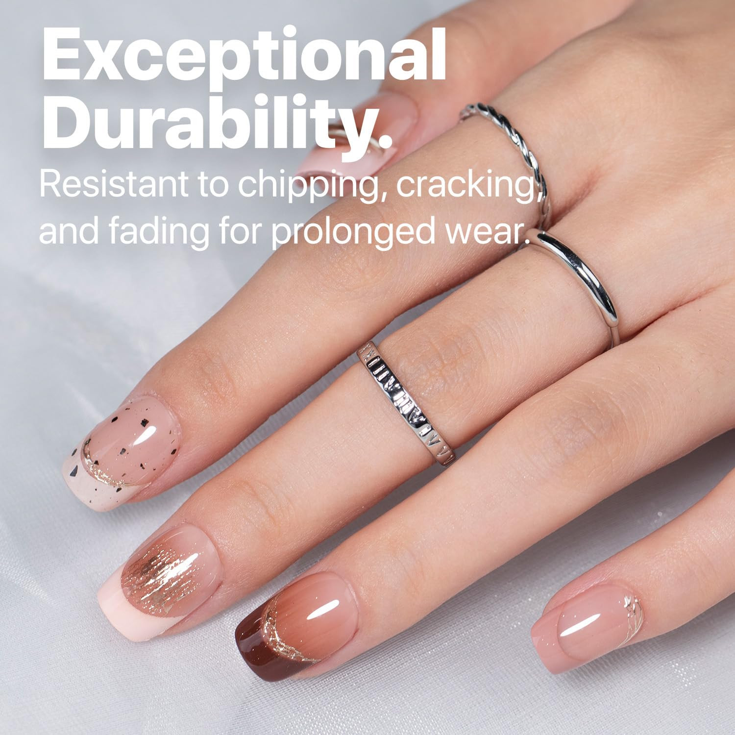 SXC Cosmetics French Tip Press on Nails – Skin Tone Nude and Color Series, XS Sq