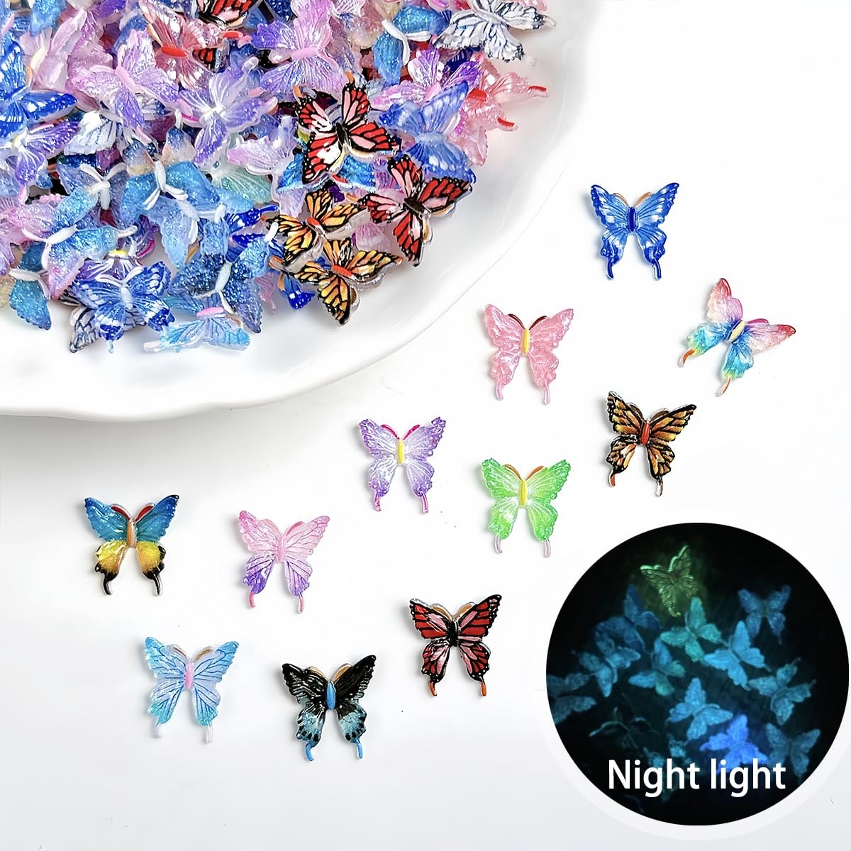 50 piezas de adornos de mariposa para uñas, diamantes de imitación para uñas
