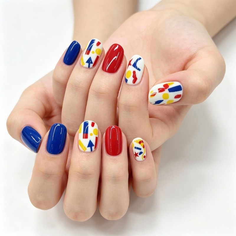 ABS Press On Nail Tips with Playful Geometric Color Artificial Nail