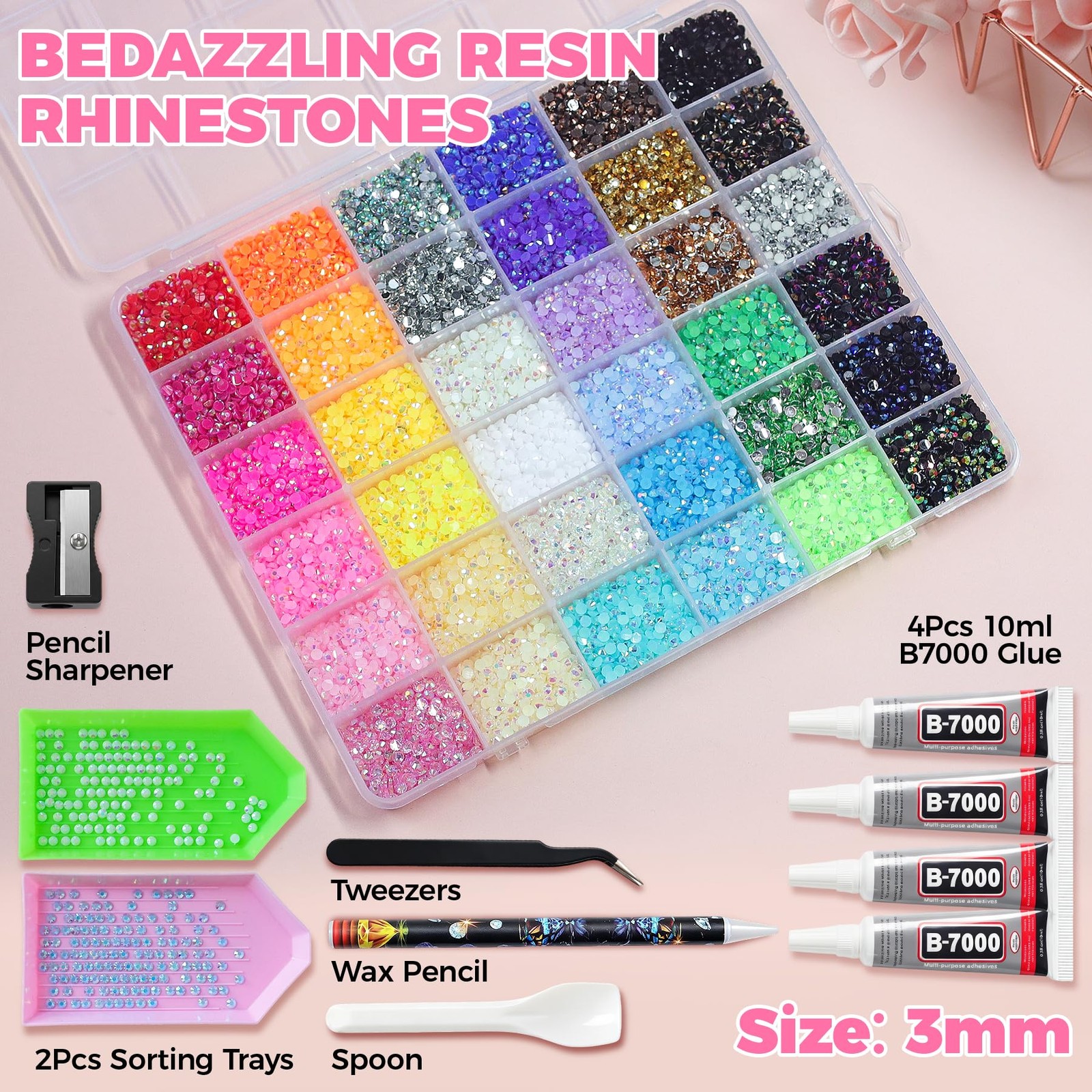 48000Pcs 36 Colors Resin Jelly Rhinestones for Bedazzling, 3mm Multicolor Fla…