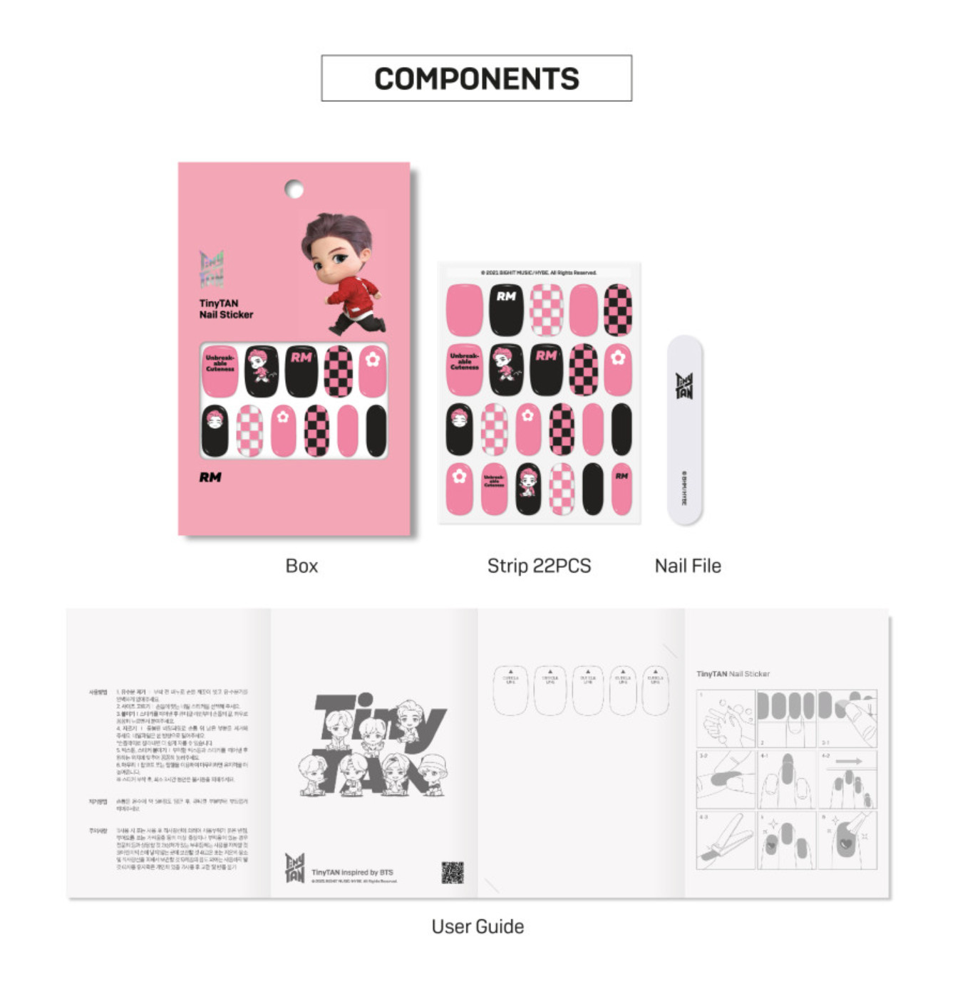 BTS TinyTAN Nail Stickers K-Pop Korean Nail Art Decal Set