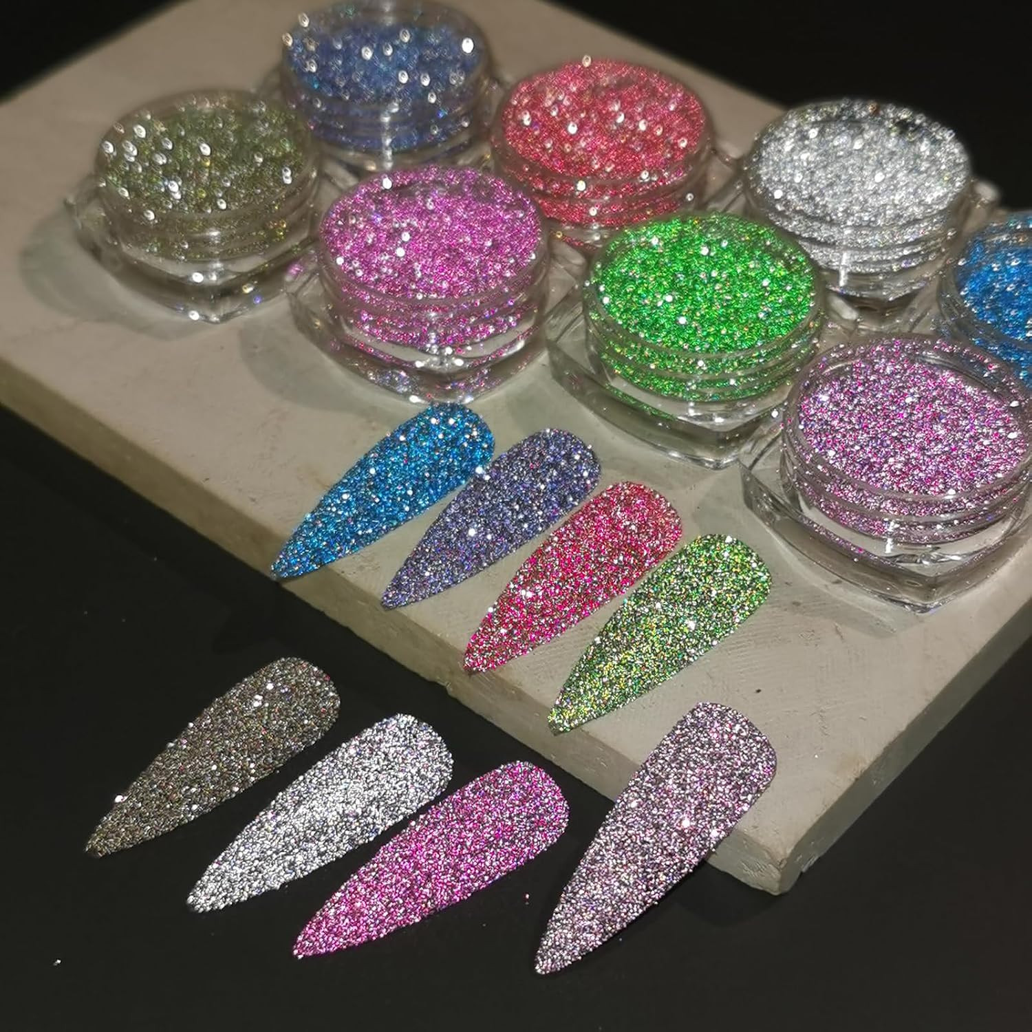 Reflective Glitter Powder Set, 8 Colors Holographic Sparkle Glitter Dust, Flash