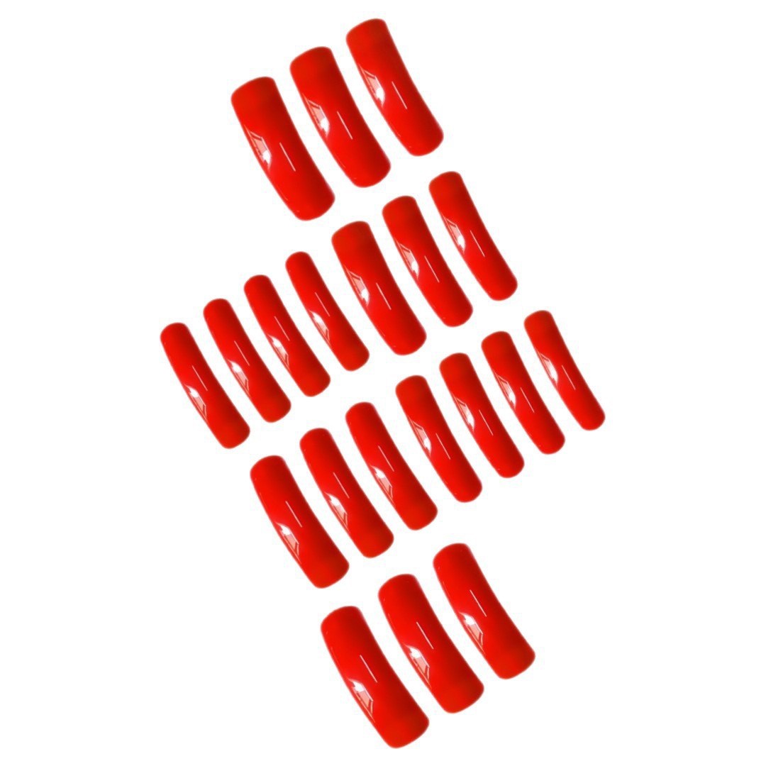 Long Curved Press-On Fake Nail Glossy Classic Red Color Festival Manicure 24pcs