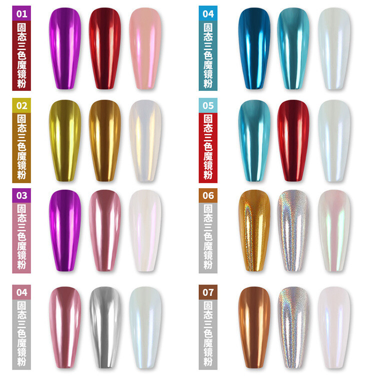 3Colors Nail Pigment Mirror Effect Nail Art Glitter Holographic Powder Dust DIY