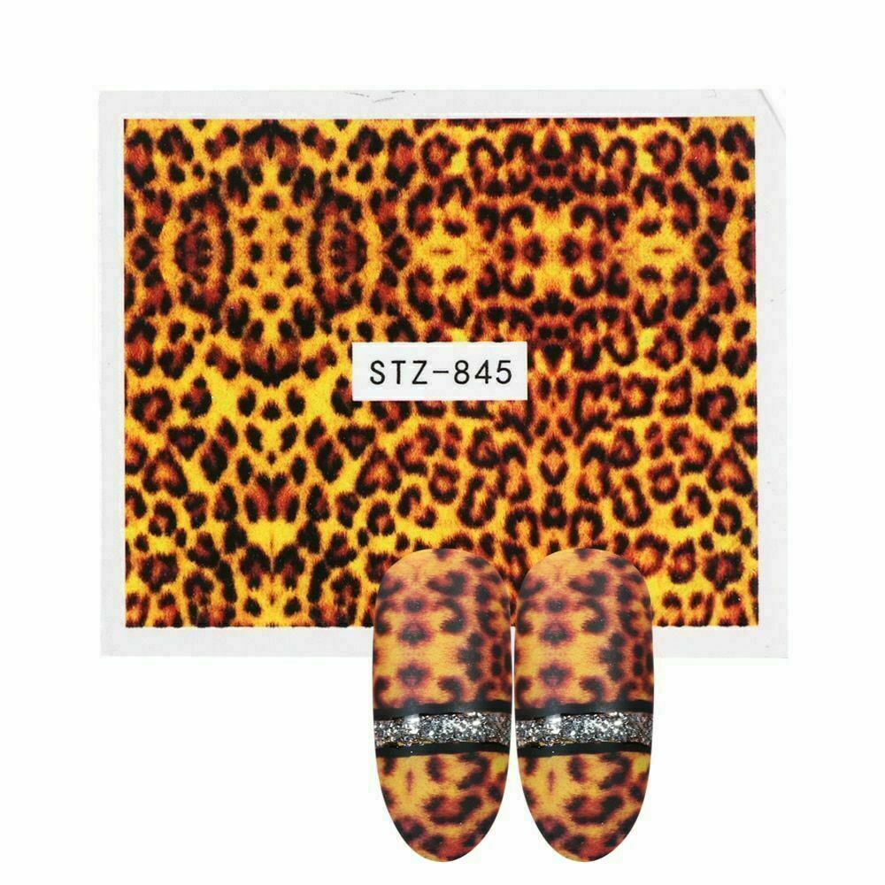 11 Sheets Nail Art Water Decal Stickers Transfer Brown Leopard Animal Print NS28