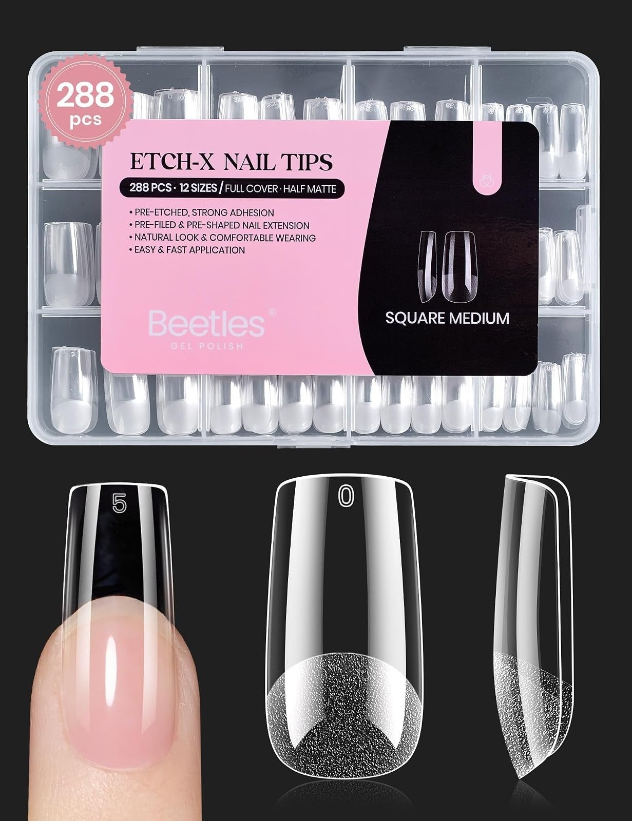 Beetles Gel Nail Tips Medium Almond 288 PCS | Press-On False Nails