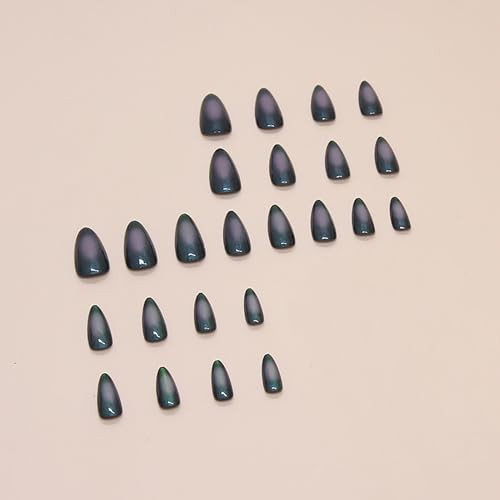 Medium Almond Shaped Cat Eye Nail Press on Nails – Dark Green – Green Cat Eye
