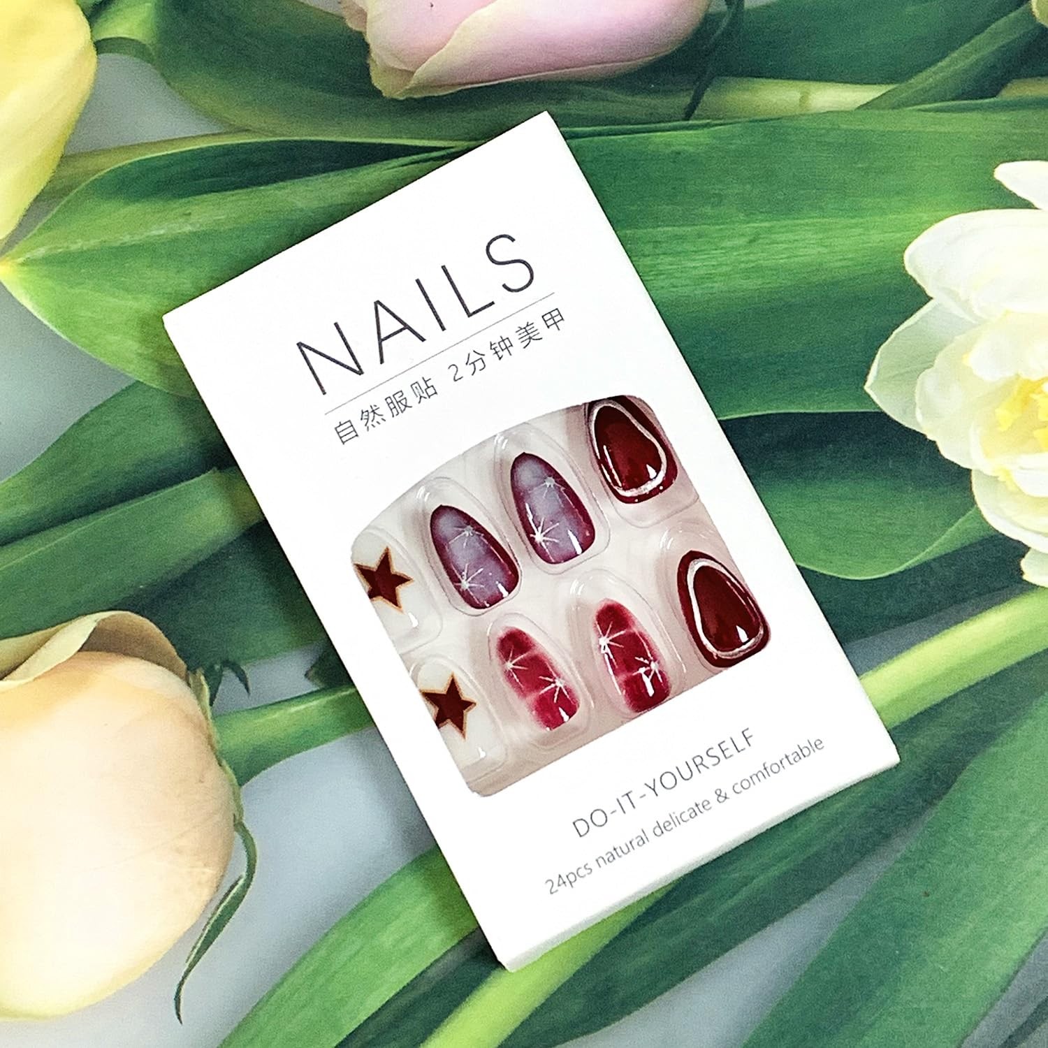 Press on Almond Nails Medium Length Glossy Full Cover Acrylic Almond Shaped F…