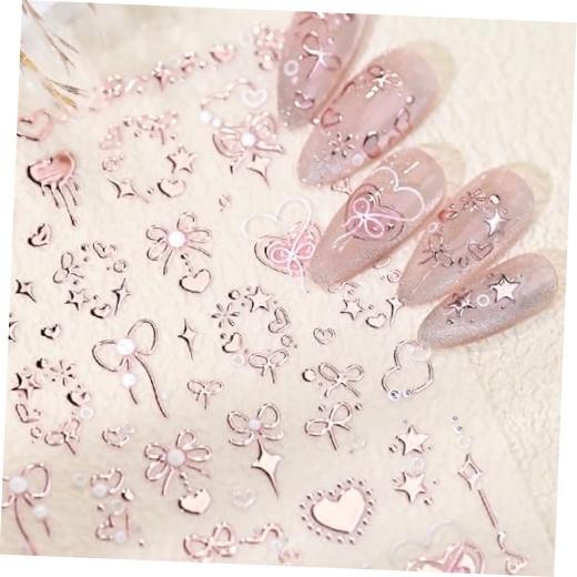 Valentine’s 5D Embossed Nail Art Stickers – Romantic Rose Gold & Pink Nail