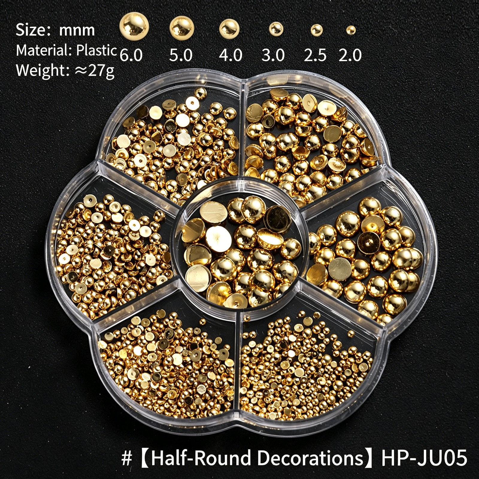 Nail Rivet Decorations, Semicircular Steel Beads, Gold & Silver Mixed Metal Pack