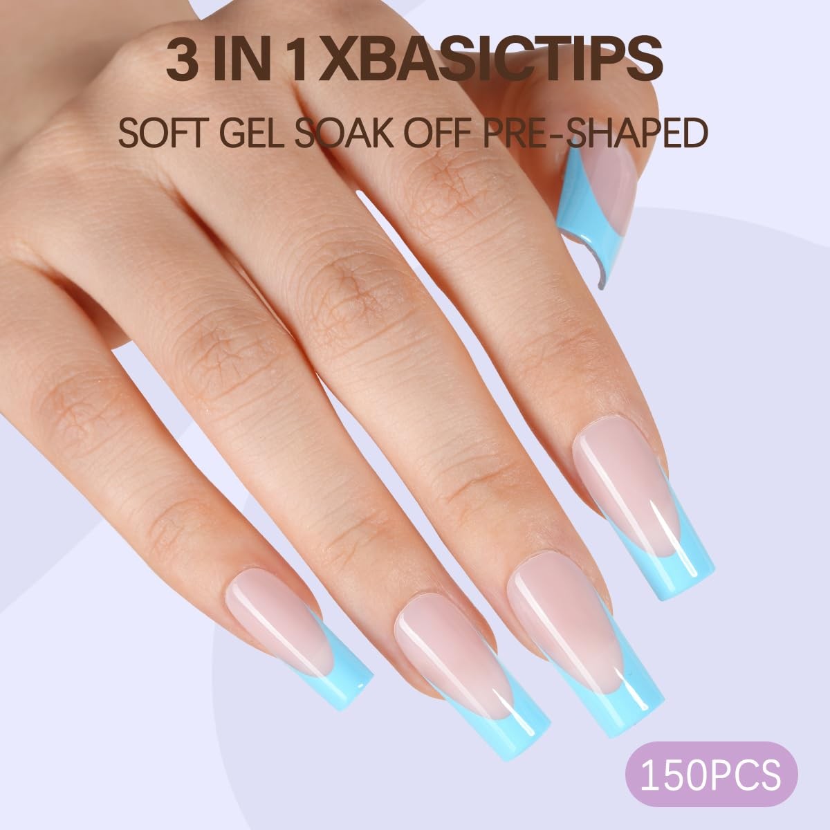 Misssix XBASICTIPS Blue French Tip Press On Nails, 150Pcs French Nail Tips Lo…