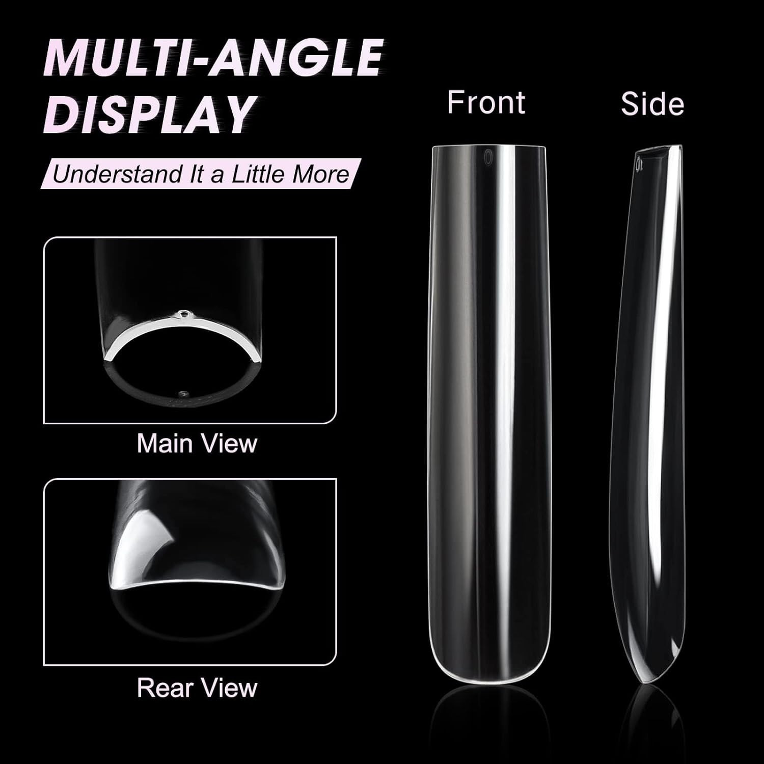 Nail Tips Full Cover Clear Square Acrylic Fake Nails Set 240PCS 12 Sizes Boxed