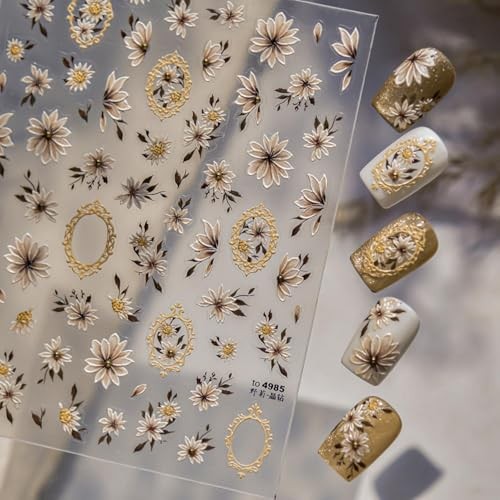 Flower Nail Stickers Daisy Nails Decals Self Adhesive Cute Floral Color A13