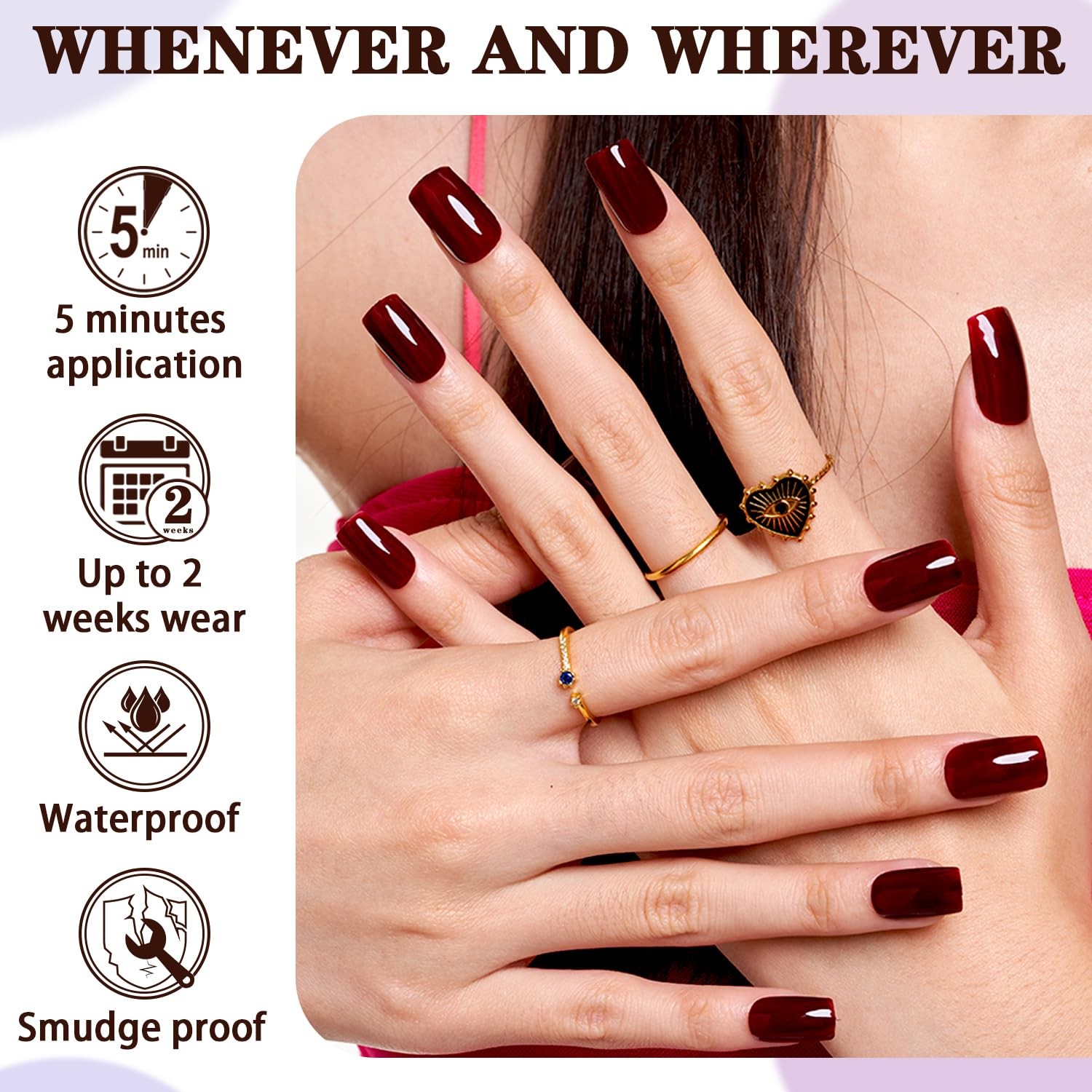 Cherry Red Extra Short Press on Nails Medium 24 Count (Pack of 1), Dark