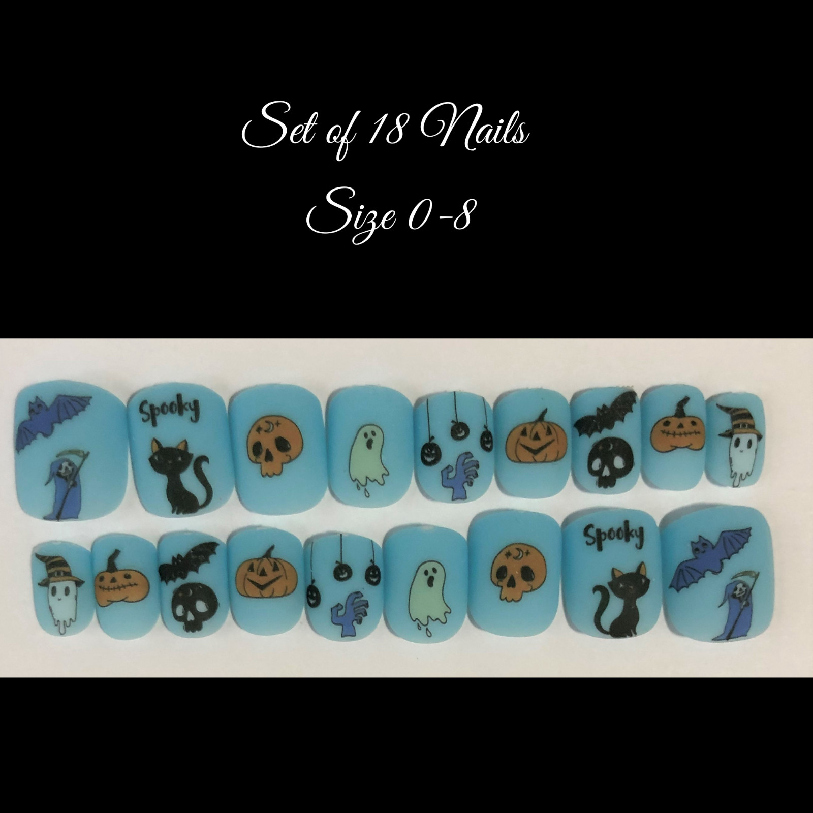 Halloween Nails, Matt Baby Blue – (Set of 18 sizes 0-8) Short Square
